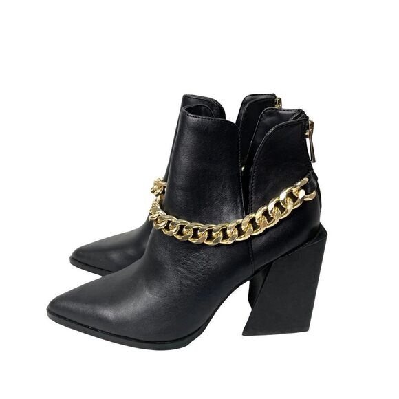 NEW Steve Madden Tranquil block heel chunky chain‎ Boots Sz 6 black leather - Picture 1 of 8